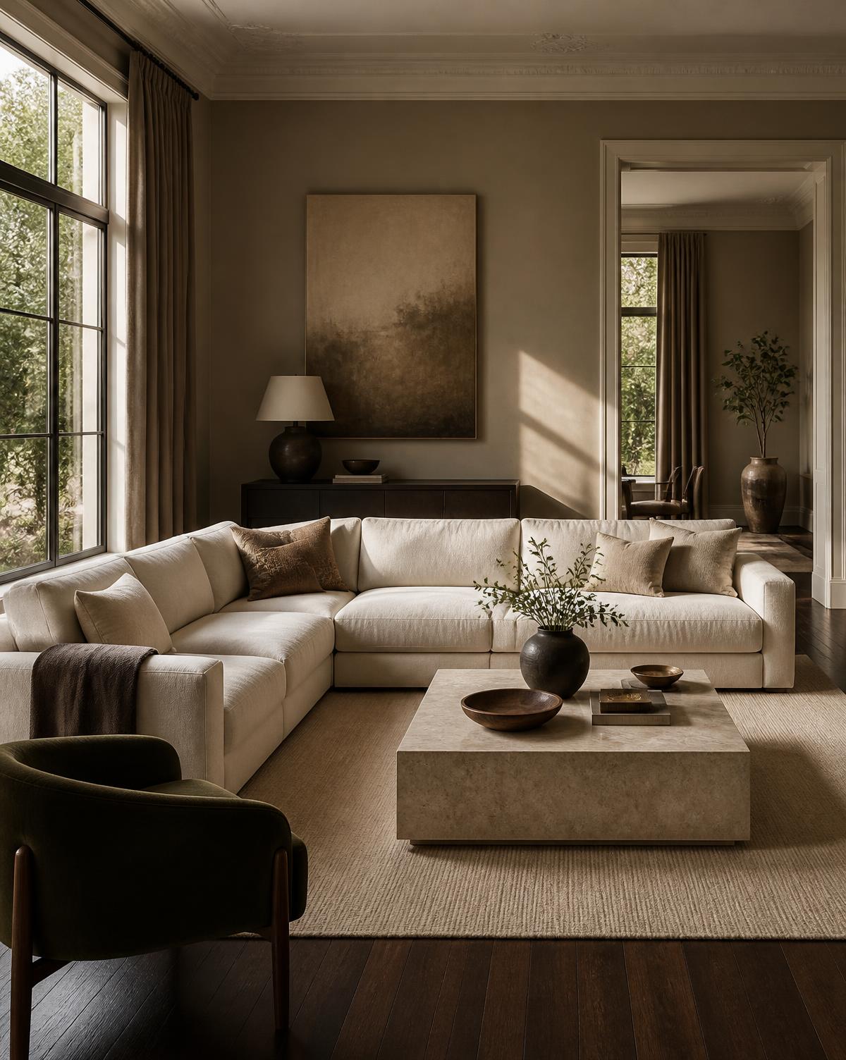Warm, light-filled Massachusetts living room interior